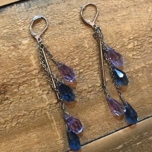 Silver Earrings,Blue&Purple Stones,Chandelier